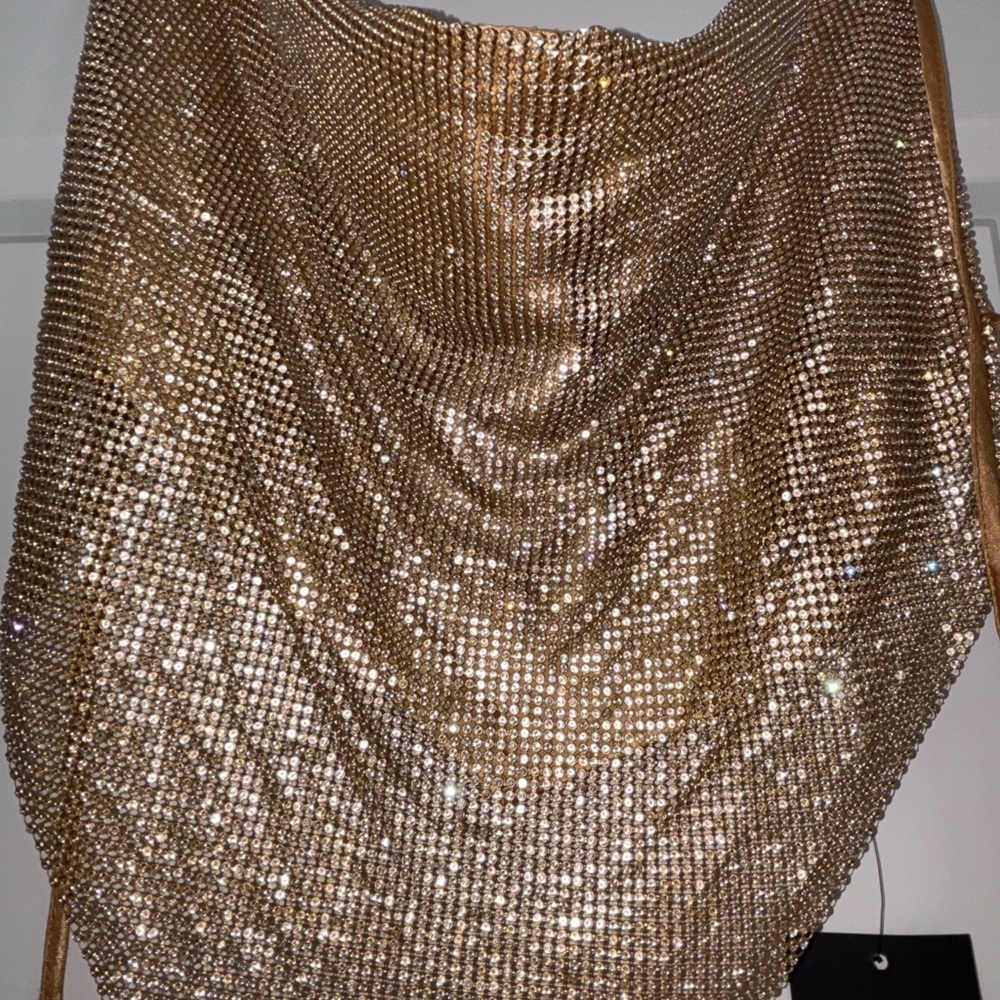 Fashion Nova Gold Rhinestone Mesh Top - Picture 3 of 14
